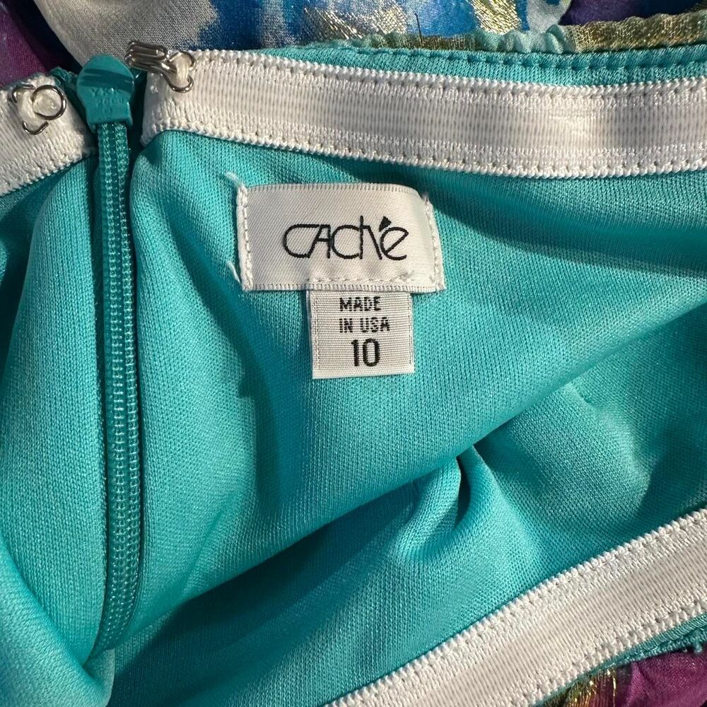 Caché Silk Turquoise and Gold Boho Bubble Mini Dress - Picture 5 of 8